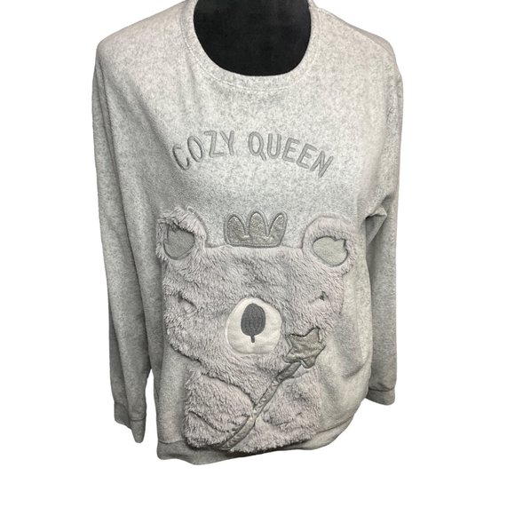 Cozy‎ Queen Bear Fleece Pullover Gray xL Women's - Picture 2 of 5